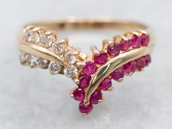 Vintage Ruby and Diamond 14K Gold Statement Ring,… - image 1