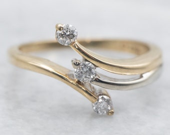 Vintage Diamond Bypass Ring, Three Stone Diamond Ring, Diamond Anniversary, Promise Ring, Two Tone Gold Diamond Ring, Engagement Ring A37421