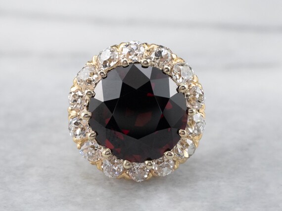 14K Gold Garnet Diamond Statement Ring, 9.40 Carat - image 2