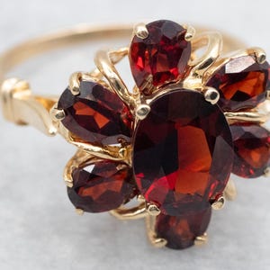 Vintage Gold and Garnet Floral Halo Ring, Garnet Cluster Gold Ring, Floral Ring, Right Hand Ring, January Birthstone A57095