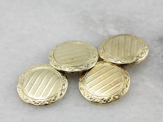 Late Art Deco Etched Cufflinks in Yellow Gold, Fa… - image 3