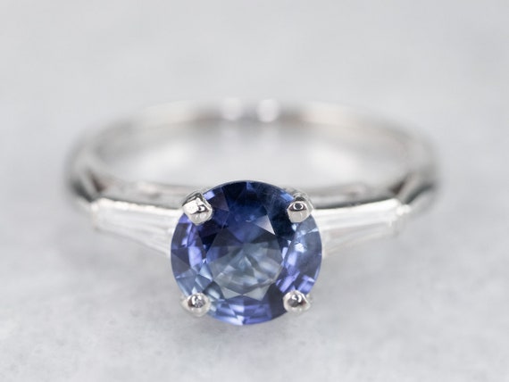 Retro Sapphire Platinum Engagement Ring, Vintage … - image 1
