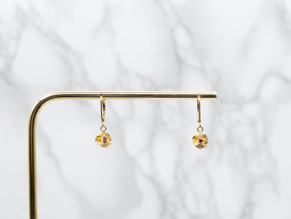 18K Yellow Gold Ruby Drop Earrings, July Birthsto… - image 4