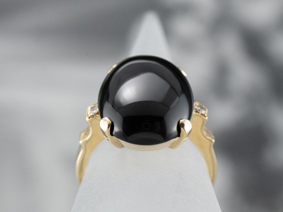 Black Onyx Diamond Yellow Gold Ring, Onyx Stateme… - image 8