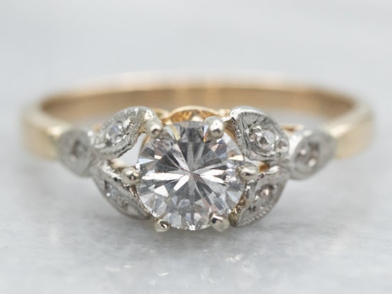 Retro Era Diamond Engagement Ring, Two Tone Gold … - image 1
