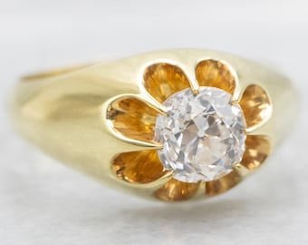 Antique 14K Yellow Gold European Cut Diamond Solitaire Ring