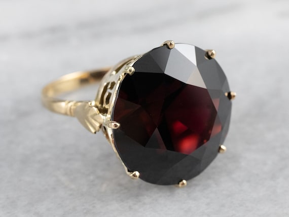 14K Gold Garnet Cocktail Ring, Statement Jewelry,… - image 1