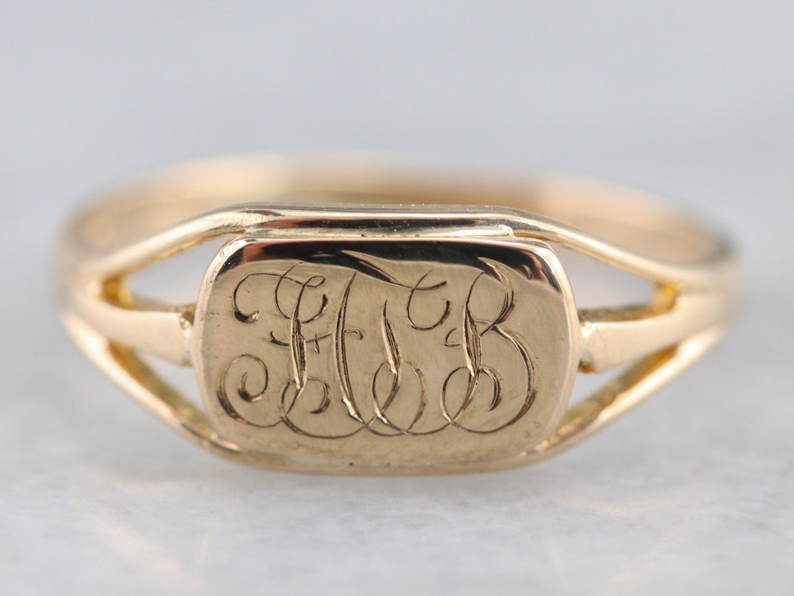 Ladies Gold Ring ftb Monogrammed Ring Etsy