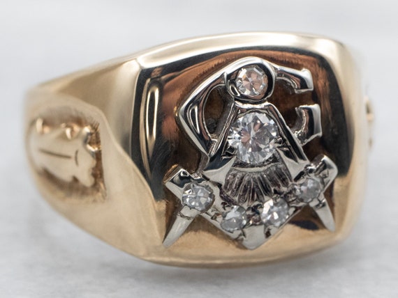 Men's Masonic Vintage Diamond Ring, Two Tone Maso… - image 2