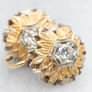 Ornate Diamond and Fine Gold Floral Earrings, Diamond Drop Earrings, Gold Earrings, Two Tone Earrings, Diamond Earrings A16869