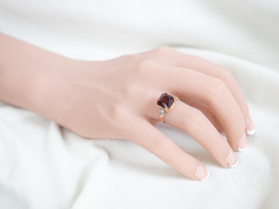 Vintage Garnet and Diamond Ring, Retro Era Garnet… - image 10