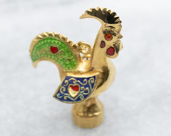 Yellow Gold Enamel Portuguese Rooster Pendant, Yellow Gold Pendant, Enamel Pendant, Portuguese Rooster, Rooster Pendant, Pendant A42436