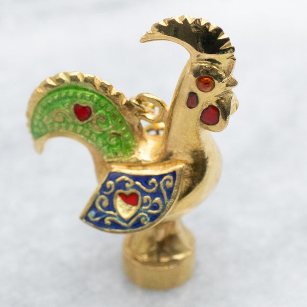 Yellow Gold Enamel Portuguese Rooster Pendant, Yellow Gold Pendant, Enamel Pendant, Portuguese Rooster, Rooster Pendant, Pendant A42436