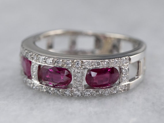14K White Gold Ruby Diamond Band, Anniversary Ring - image 2