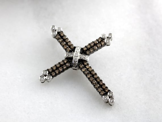 14K White Gold  Diamond Cross Pendant - image 1