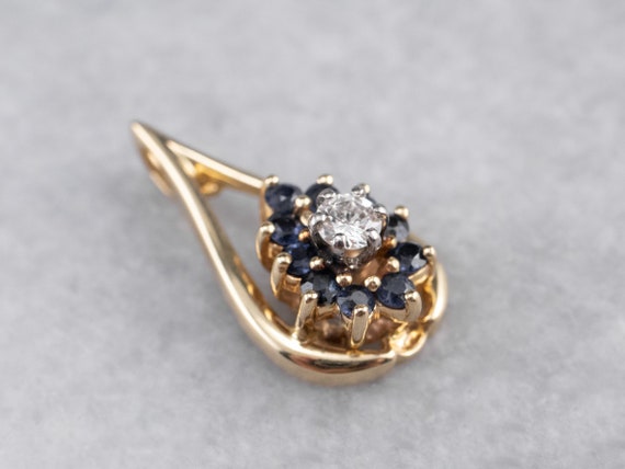 Sapphire and Diamond Pendant, Floral Sapphire Pen… - image 3