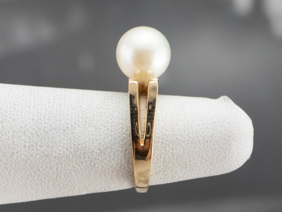 Vintage Pearl Solitaire Ring, Yellow Gold Pearl R… - image 10