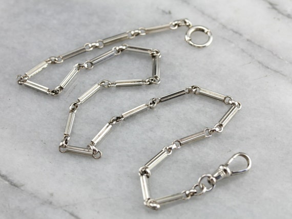 Vintage White Gold Pocket Watch Chain, Watch Chain