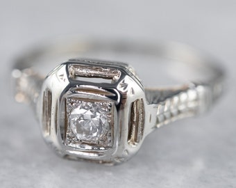 Art Deco 18K Weißgold Diamant Verlobungsring, 1930er Jahre Versprechensring
