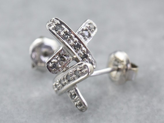 Diamond X Stud Earrings, White Gold Diamond Earri… - image 1