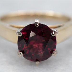 Anello solitario in oro giallo e bianco 14 carati con granato, 2,89 carati