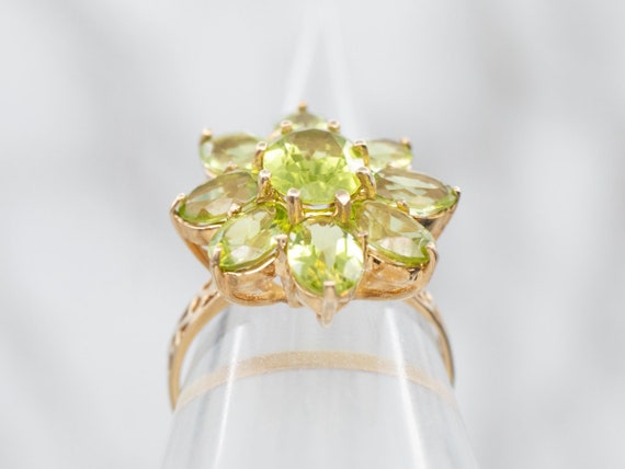 Yellow Gold Peridot Flower Cluster Ring, Yellow G… - image 3