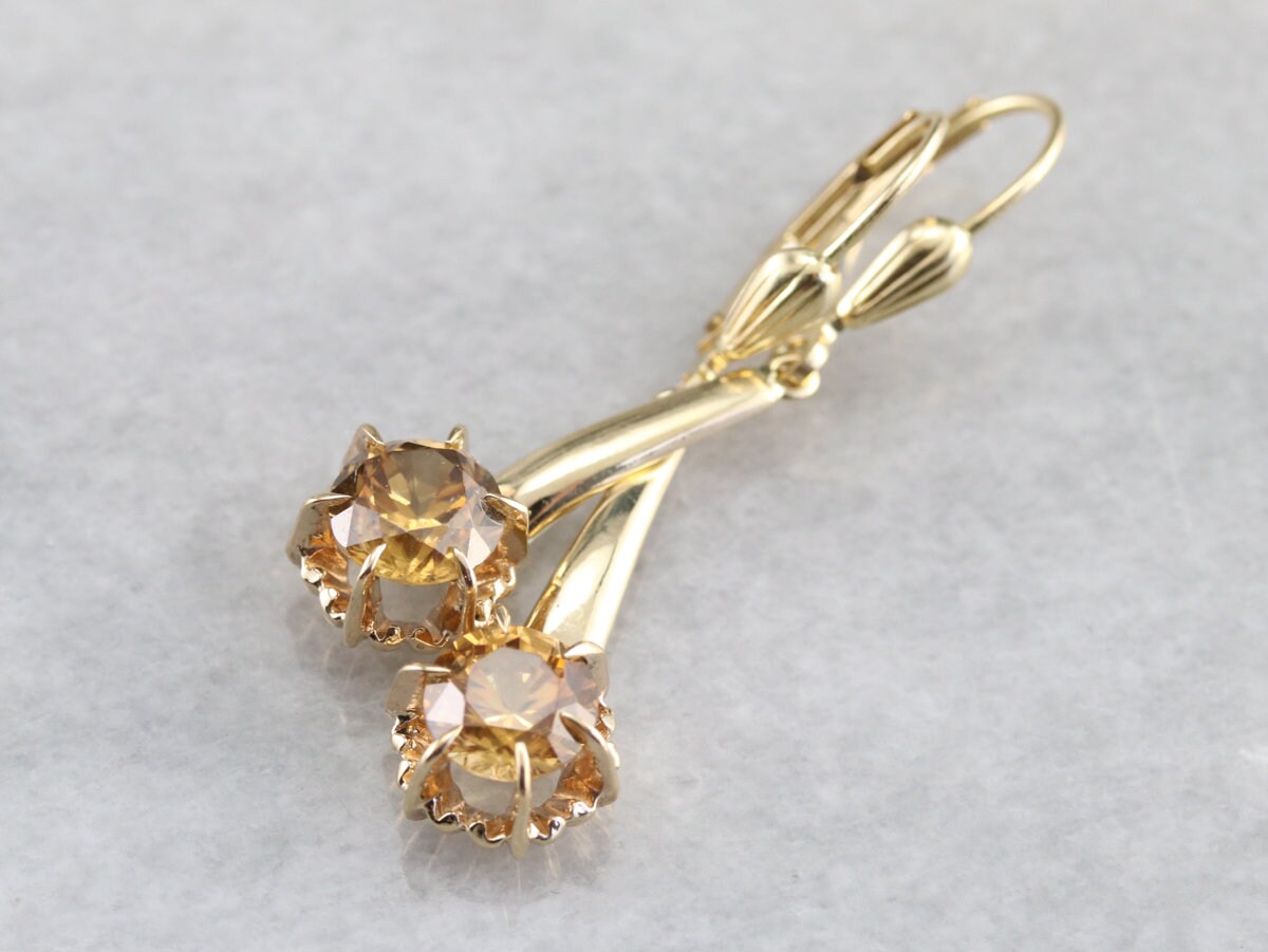 Golden Zircon Drop Earrings Yellow Gold Zircon Earrings Etsy