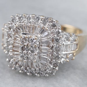 14K Two-Tone Gold Diamond Cluster Halo Ring