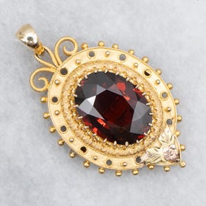 Victorian Garnet Gemstone Pendant, Antique Garnet and Bloomed Gold Pendant, Antique Garnet Pendant, Etruscan Revival, Estate Jewelry A61768