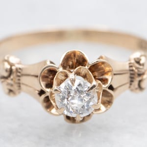 Victorian Gold Old Mine Cut Diamond Buttercup Ring, Diamond Engagement, April Birthstone, Promise Ring, Victorian Diamond Solitaire A61502