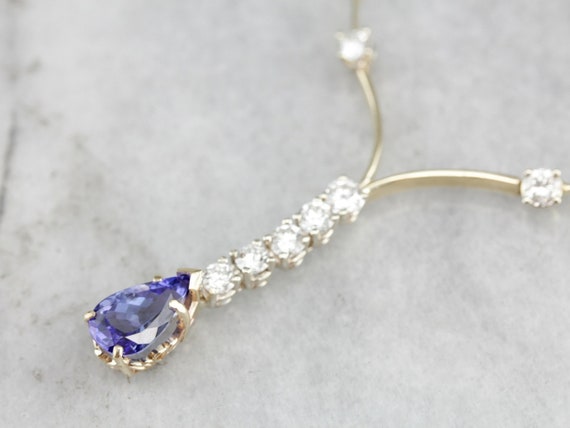 Tanzanite and Diamond Necklace, Collar Necklace, Blue Stone Pendant, Anniversary Gift, Bridal Jewelry