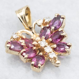 Rubin und Diamant Schmetterling Anhänger, Gold Anhänger, Geburtstagsgeschenk, Sommer Hochzeit, Brautschmuck, Schmetterling Schmuck A62590