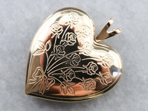 Vintage Gold Heart Locket, Engraved Locket, Floral