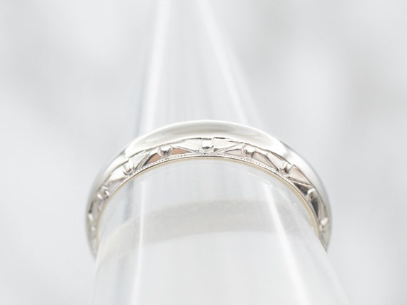 White Gold Patterned Edge Wedding Band, White Gol… - image 2