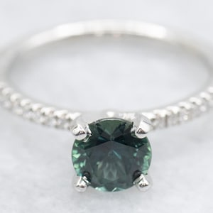 Blau-Grüner Saphir und Diamant Verlobungsring, Platin Saphir Ring, Grüner Saphir Ring, Saphir Verlobung, Geburtsstein Ring A62650