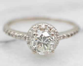 14K White Gold Round Diamond Halo Engagement Ring, .60 Carat