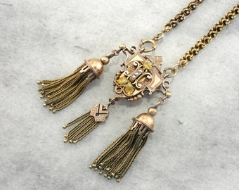 Victorian Rose Gold Sautoir Necklace, Belle Époque Seed Pearls Tassel Necklace, Antique Necklace, Anniversary Gift, 1LUJ4A