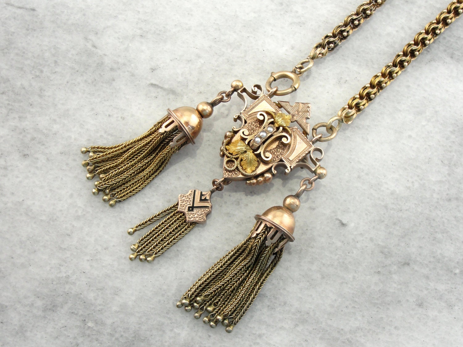 Victorian Rose Gold Sautoir Necklace 