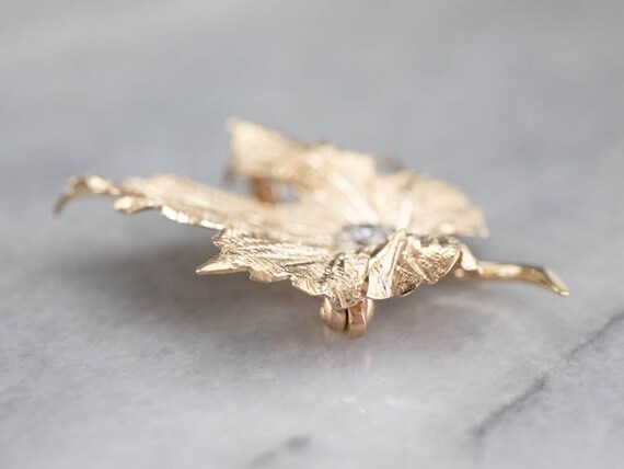 Gold Diamond Grape Leaf Brooch, Gold Leaf Pin, Di… - image 4