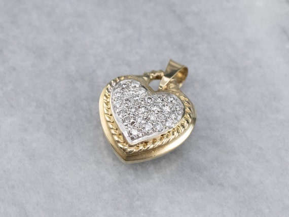 Diamond Heart Pendant, Two Tone Gold Diamond Pend… - image 3