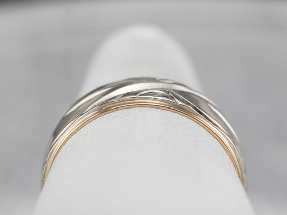 14K Yellow & White Gold Patterned Wedding Band, E… - image 8