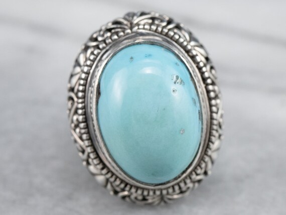 Floral Sterling Silver Turquoise Statement Ring, … - image 2