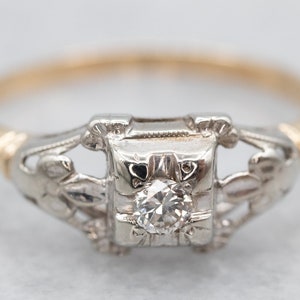 Retro Diamond Engagement Ring, Two Tone Gold, Illusion Set Diamond Ring, Vintage Engagement, Anniversary Ring, Estate Jewelry A22769