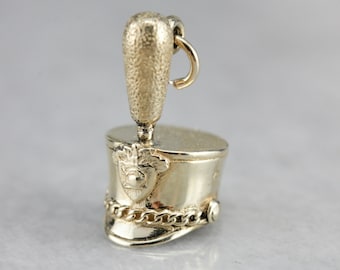 Vintage Shako Charm, Yellow Gold Marching Band Hat Pendant, Layering Necklace, Charm Bracelet