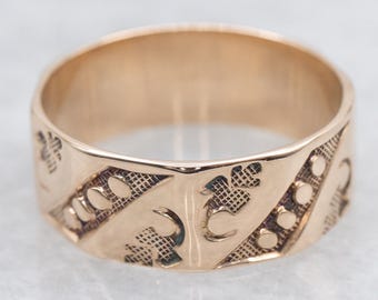 Antique 10K Rose Gold Cigar Band, Patterned Wedding Ring