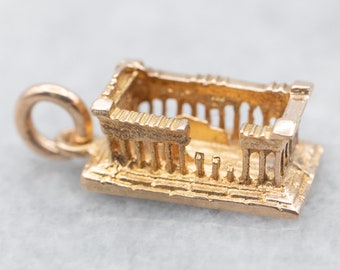 Vintage Golden Parthenon Charm, Ancient Greece Charm, Greek Pendant, Layering Pendant, Travel Charm, Travelers Keepsake A22942