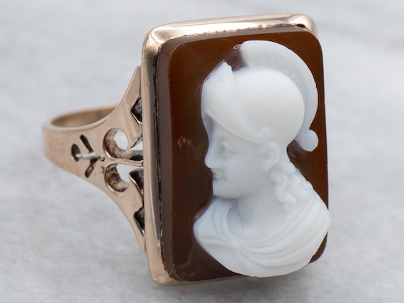 Antique Rose Gold Hardstone Cameo Ring: Alexander Portrait