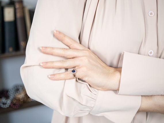 Sapphire Diamond Halo Ring, Engagement Ring, Anni… - image 5