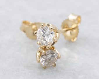 14K Yellow Gold Diamond Stud Earrings, Round Brilliant Cut, .48 Carat