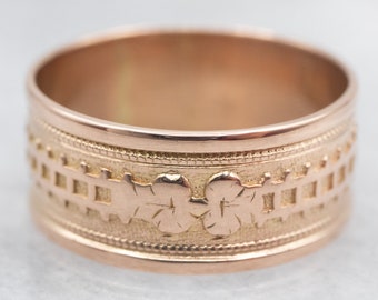 Victorian 14K Rose Gold Cigar Band, Patterned Stacking Ring